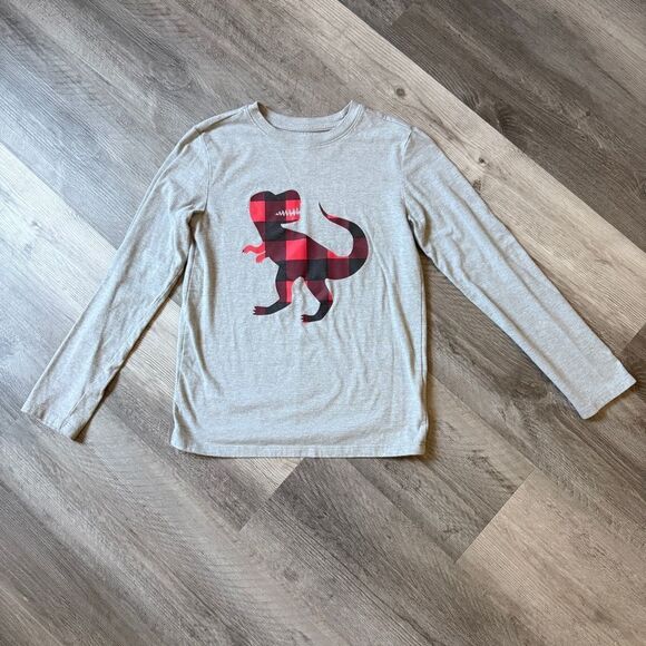 Cat & Jack Gray Red Plaid Long Sleeve Tee Dinosaur - Picture 2 of 6